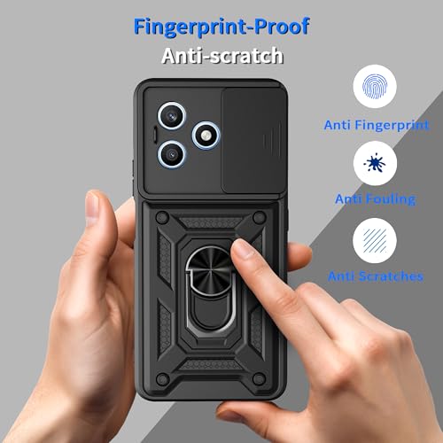 Image of Casodon Shockproof Back Case Cover for Honor X8D 5G, Shockproof Honor X8D Back Cover, Ring Case with Kickstand and Camera Protection Shutter - Black