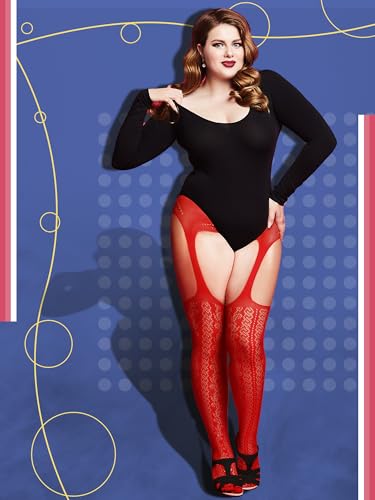 Image of Jadive 6 Pairs Women Plus Size Suspender Tights Fishnet Thigh High Stockings Garter Belt Lingerie Pantyhose