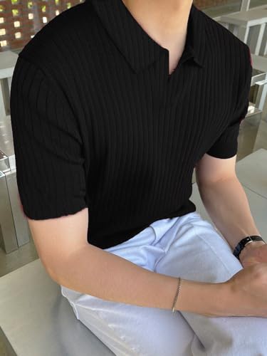 Image of DHRUVI Trendz Men's Cotton Blend Regular Fit Plain Casual Stylish Half Sleeve Polo T-Shirt