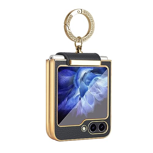 Coque Samsung Galaxy Z Flip 5 en cuir avec anneau et protection écran