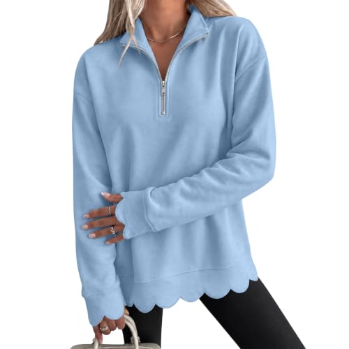 Womens Oversized Crewneck Sweatshirts Scalloped Casual Pullover Tops - image 1