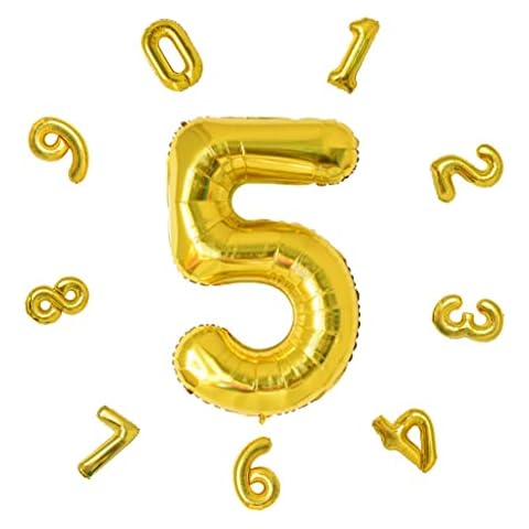 40" Number Balloons,Colorful Helium Number Birthday Balloons,Self Inflating Number Balloons,Foil Balloon for Birthday Party,New Year Decoration,Anniversary Decoration,Company Celebration (Gold #5) Cover