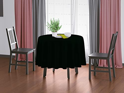 Image of HOME COLORS.IN Plain Solid Cotton 4 Seater Round Table Cover - Durable - Machine Washable - Every Day use Dining Table Cloth - 60 x 60 Inch - Black
