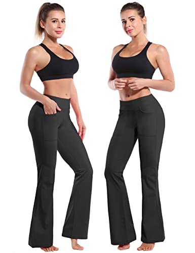 Image of BUBBLELIME 29 inch /31 inch /33 inch /35 inch /37 inch Women High Waist Bootlegs Yoga Pants Tummy Control Bootcut Workout Flared Out Pockets