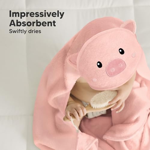 Image of KeaBabies Hooded Baby Towel for Newborn, Baby Bath Towels (Piglet, 35x35) | Viscose Derived from Bamboo, Large Baby Towels with Hood, Boys, Girls, Toddler, Soft Absorbent Baby Bath Essentials