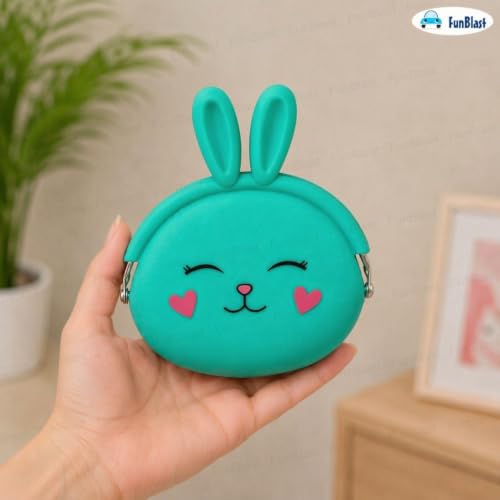 Image of FunBlast Cute Bunny Shape Silicone Coin Purse for Kids & Adults - Mini Pouch for Coins, Earphones, Keys & Small Essentials, Aesthetic Pouches for Girls & Women - 12 X 9.5 X 3 Cm (Bunny-Green)