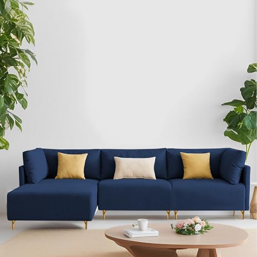 Image of Carina LHS 4 Seater L Shape Sofa Set for Living Room (Blue Fabric) Premium Fabric Sofa