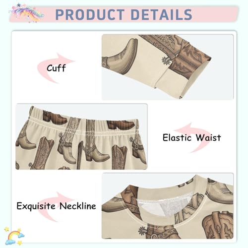 Pajama Sets Long Sleeve Cowboy Boots Pattern Print_1 Soft Comfy Sleepwear 2 Piece PJS 3-8T4