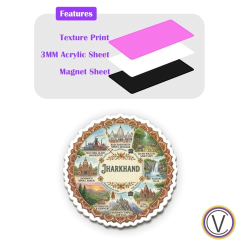 Image of Jharkhand Textured Finish Acrylic Fridge Magnet - UV Texture Printed, Stylish Multicolor Magnet for Fridge, Wardrobe & Metal Surfaces, Pack of 1 (Jharkhand)