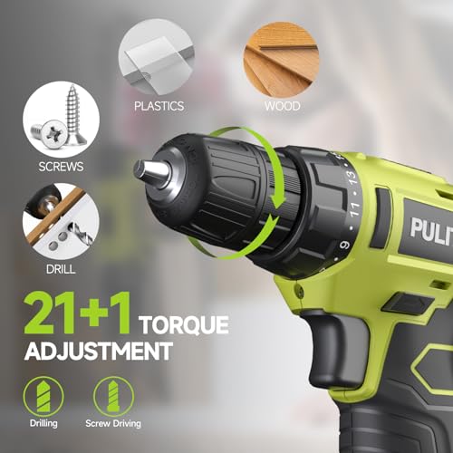 PULITUO 12V Green Cordless Drill Set Power Drill Kit with Battery and Charger,electric drill home improvement,3/8-Inch Keyless Chuck,Built-in LED,21+1 Torque Setting thumbnail 2