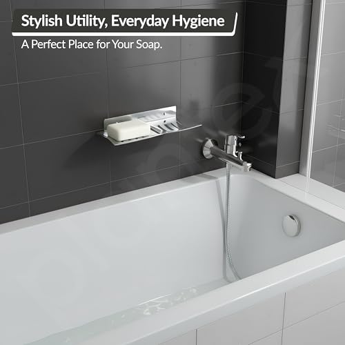 Image of Plantex Stainless Steel Double Soap Dish /Soap Holder for Bathroom /Wall Mounted Soap Holder /Bathroom Accessories - (Chrome)