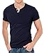 KUYIGO Men's Casual Slim Fit Short Sleeve Henley Tops T-Shirts V Neck Button Classic Cotton Shirts Navy Medium