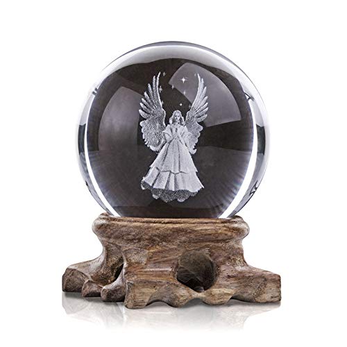 Boule de cristal gravée 3D sphère ange gardien 60 mm art décoratif maison