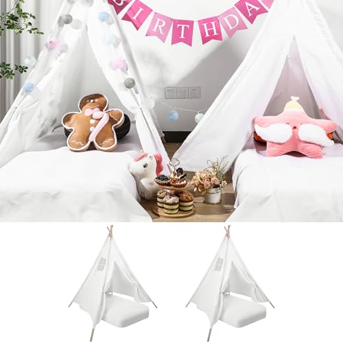 Syhood 2 Pack Inflatable Bed Teepee Tent Sets Include Portable Flocked Airbed Mattress Foldable Play Tents and White Flat Sheets for Indoor Outdoor Games Camping Birthday Gifts