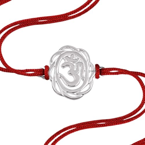Image of Parnika 925 Om Ganesha Rudraksha Infinity Bro Shiv Bhai Adjustable Silver Rakhi Bracelet For Brother in 92.5 Sterling Silver for Boys and Men | Chandi ki Rakhi | Gift Box Roli Chawal