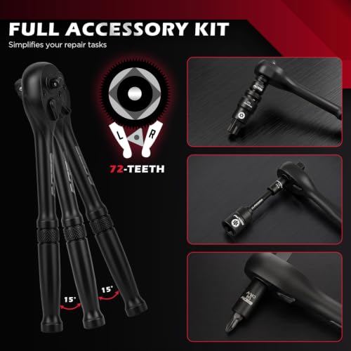 Image of 54-Piece Master Torx Bit Socket Set, T8-T70 Star Bits and E4-E24 E-Torx Sockets, Ratchet Wrench, 1 /4 inch Bit Holder, S2 Steel Bits, CR-V Sockets, Extension Bars and Adapters for Auto Repair