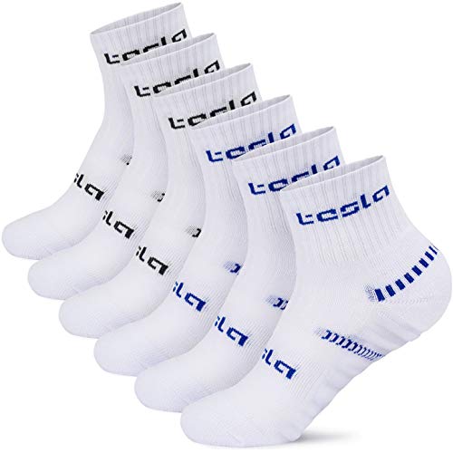 TSLA DRST Men and Women Athletic Short Crew Socks, Cotton Blend Cushion Quarter Socks, Sport Running Socks, Shock 6pairs White Grey, Large