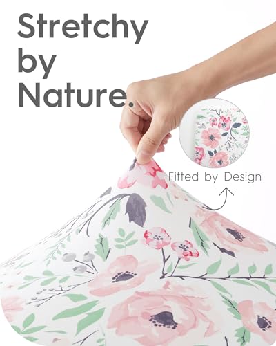 Image of Pack N Play Sheets Girl, TotBasic Floral Mini Crib Sheets Fitted, Premium Jersey Knit Pack and Play Sheets, Stretchy Play Yard Sheets for Pack and Play Mattress, 2 Pack (Pink Floral)
