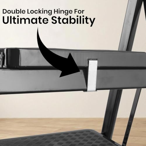 Image of Casa Copenhagen Black 4 Step Ladder for Home Use with Built-in Tool Tray | Heavy Duty D Shape Rods | Ultra Large Platform | Wide Rubber Feet | 150Kg Capacity Foldable Ladder - 7 Years Warranty