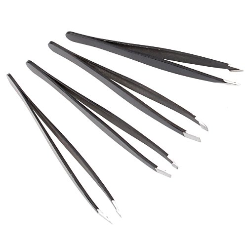 Pinças de sobrancelha de aço inoxidável da Frcolor, 4 peças, com pontas finas de faca reta para sobr