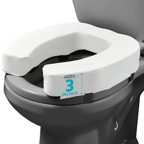 Lunderg Padded Toilet Seat Riser for Seniors - Adds 3 inches. Universal Fit - FIRM Raised Toilet Seat Cushion with High-Density Foam for Enhanced Comfort & Elevation. Post-Surgery Must have (White)