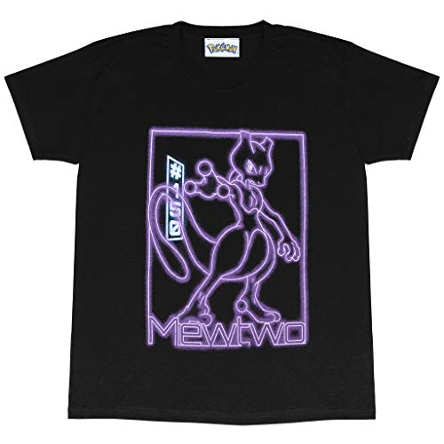 Pokemon neón Mewtwo Camiseta de los Muchachos Negro 104 | Top Gamer, Gaming Ropa, Idea Regalo para...