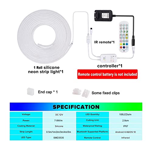 Néon LED RVB 12V étanche avec télécommande Bluetooth ruban lumineux 108 LED - 3
