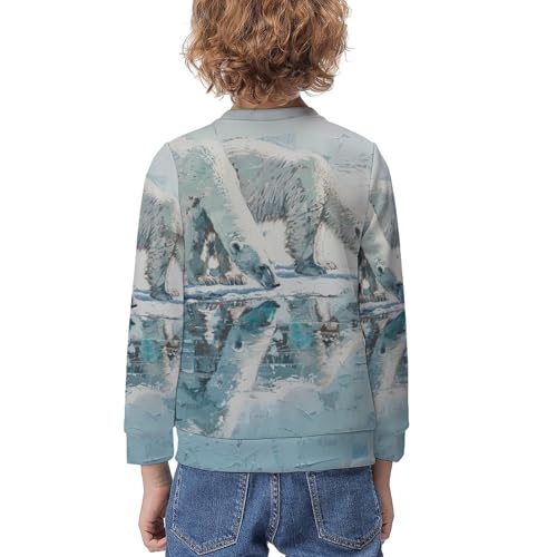 White Polar Bears on IceChildren's Casual Pullover Sweatshirt Loose Fit9-11Y2