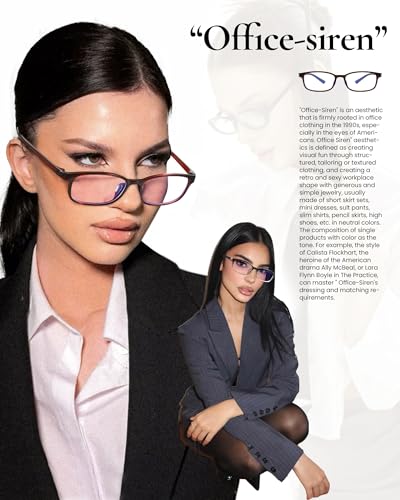 Image of SODQW Office-Siren Bayonetta Glasses Women Rectangle Blue Light Blocking Trendy Fake Glasses Non Prescription Eyewear