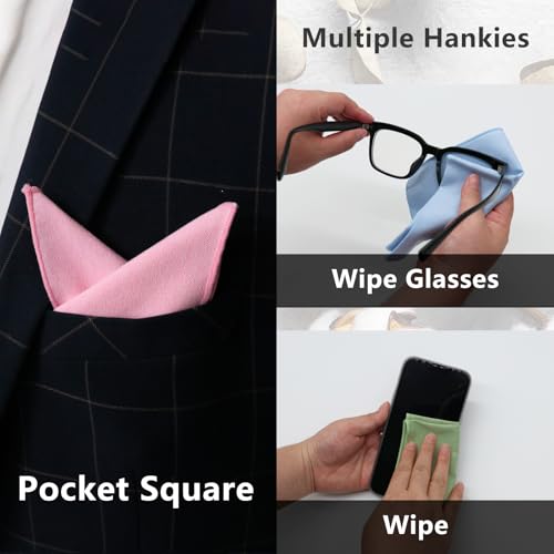 Image of Luckyvestir Pocket Squares for Men, 9 inch Cotton Linen Sage Handkerchiefs Men Women with Pocket Square Holder for Suits Business