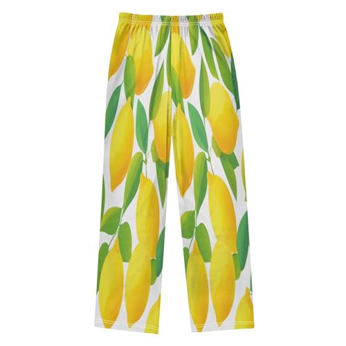 Lemon Pattern Yellow Pajama Pants Soft PJ Bottoms Lounge Pants for Sleepwear Sport Size 6–14 Years2