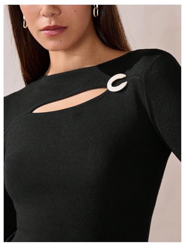 Verdusa Women's Cut Out Slit Ruched Pullover Sweater Boat Neck Long Sleeve Fitted Knit Tops3