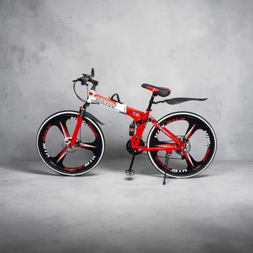 Image of Amaze Kai Dual Suspension Bikes Bmv Foldable Gear Cycle for Men with 21 Speed Gear 3 Spoke | Folding Mountain Bike with Double Disc Break & Mac Wheel, 26 Inch (red)
