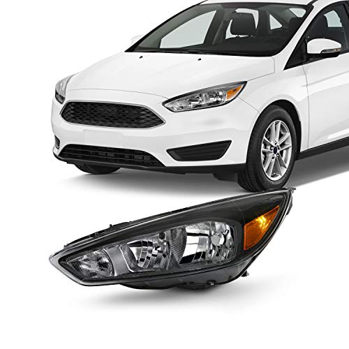 AKKON - Fits 2015-2018 Ford Focus S | SE | ST Model [Halogen Type] Black Headlight [w/o DRL LED Function] Driver Left Side