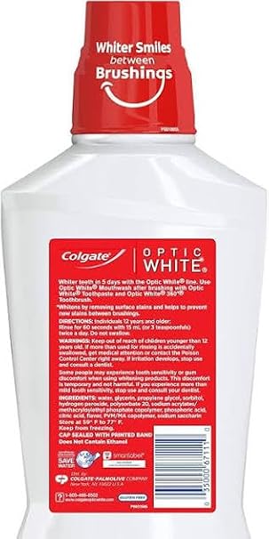 Colgate Optic White Mouthwash, Sparkling Fresh Mint 16 oz (Pack of 3)