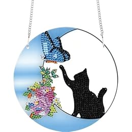 TDFERAN Diamond Painting Pendant Black Cat DIY Diamond Art Decoration Kit Adult Crafts Gem Art Pendant Wall Home Window Decoration Adult Digital Oil Painting Crafts