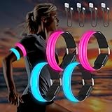 4 Stück LED Armband USB, LED Reflective Band Leuchtarmband Laufarmband Lichtband Kinder Leuchtbänder Reflektorband Licht Kinder Nacht Sicherheits Licht für Joggen Laufen Running Sports(2 rosa, 2 blau)