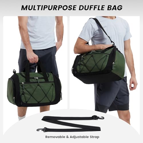 Image of Vorspack Gym Bag for Men - 18 Inches Small Duffle Bag for Travel Lightweight Duffel Bag with Shoe Compartment Personal Item Travel Bag Weekender Bag for Travel Sports Gym - Green