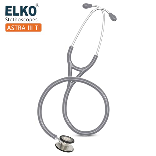 Image of ELKO EL-240 ASTRA III Ti Titanium dual head acoustic stethoscope | Adult & Pediatric Stethoscope with Double-sided Natural Titanium Chestpiece | Two-Way PVC Tubing | Doctors & Medical Students (Grey)