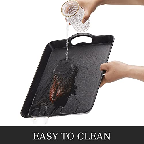 Plastic Serving Tray With Handles, 3 Pack Serving Trays For Breakfast/Coffee, Serving Platter Set, Black, 16.5"X 11" #TOP2