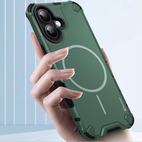 Image of KARWAN Tough Shockproof Back Case Cover Compatible with iPhone 16 Dual Layer Armor Protection with Matt Finish,Edge Guard Bumper Heavy Duty Cover with Magnetic MagEase Wireless Charging(Green)