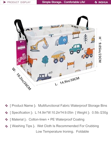 Image of Rectangular Storage Basket Fabric Organizer Bin for Toys,Books,Clothes,Gifts,Pets-Perfect for Home,Office,Nursery,Dorm,Shelf(Rec-Vehicles)