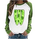 Damen St. Patricks Day Kleeblatt-Sweatshirt Raglanärmel Kleeblatt-Buchstabe Print Oberteile Irish Rundhals Pullover Tops Teenager Mädchen T-Shirt