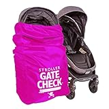 J.L. Childress Gate Check Bag for Single & Some Double Strollers - Travel Bag for Airplane, Fits Most Standard Baby Strollers, Airport Accessories Gate Check, Flying Essentials - Neon Pink
