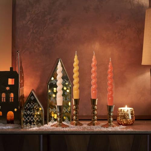 Image of Christmas Short Candles Gradient Orange Twisted Spiral Candle 7.5 Inch Unscented Candlesticks Handmade for Romantic Dinner Holiday Gifts 4 Pcs
