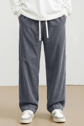 Image of JMIERR Mens Corduroy Pants Wide Leg Baggy Sweatpants | Loose Fit Joggers, Elastic Waist Drawstring, Casual Sweatpants, Vintage Pants, Fall Winter Fashion, Streetwear