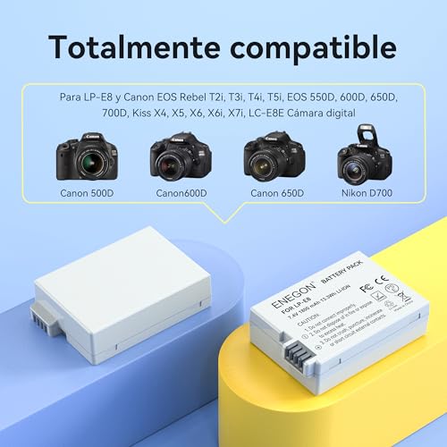 ENEGON LP-E8 Pack Doble de Batería (1800 mAh) con Cargador Rápido 20W y Estuche – Compatible con Canon EOS Rebel T2i/T3i/T4i/T5i, EOS 550D/600D/650D/700D, Kiss X4/X5/X6i/X7i - imagen 2