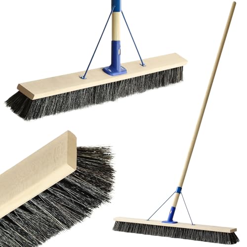 KADAX Long Handle Wooden Street Broom Wide Wooden Broom Robust Floor Scrubber Industrial Broom Scrubbing Brush Scraper Yard Brush (100 cm)