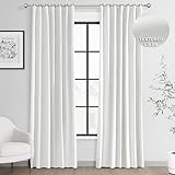 Joywell Natural White Linen 100% Blackout Curtains 96 Inch Long, Rod Pocket/Back Tab/Hook Belt/Clip Rings,Thermal Insulated Drapes for Bedroom Living Room with Hooks,2 Panels,52 x 96