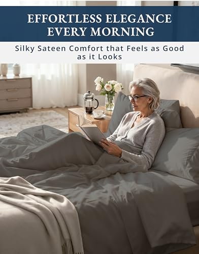 Image of LANE LINEN Sheets Queen Size Bed Set 100% Egyptian Cotton Sateen - Charcoal